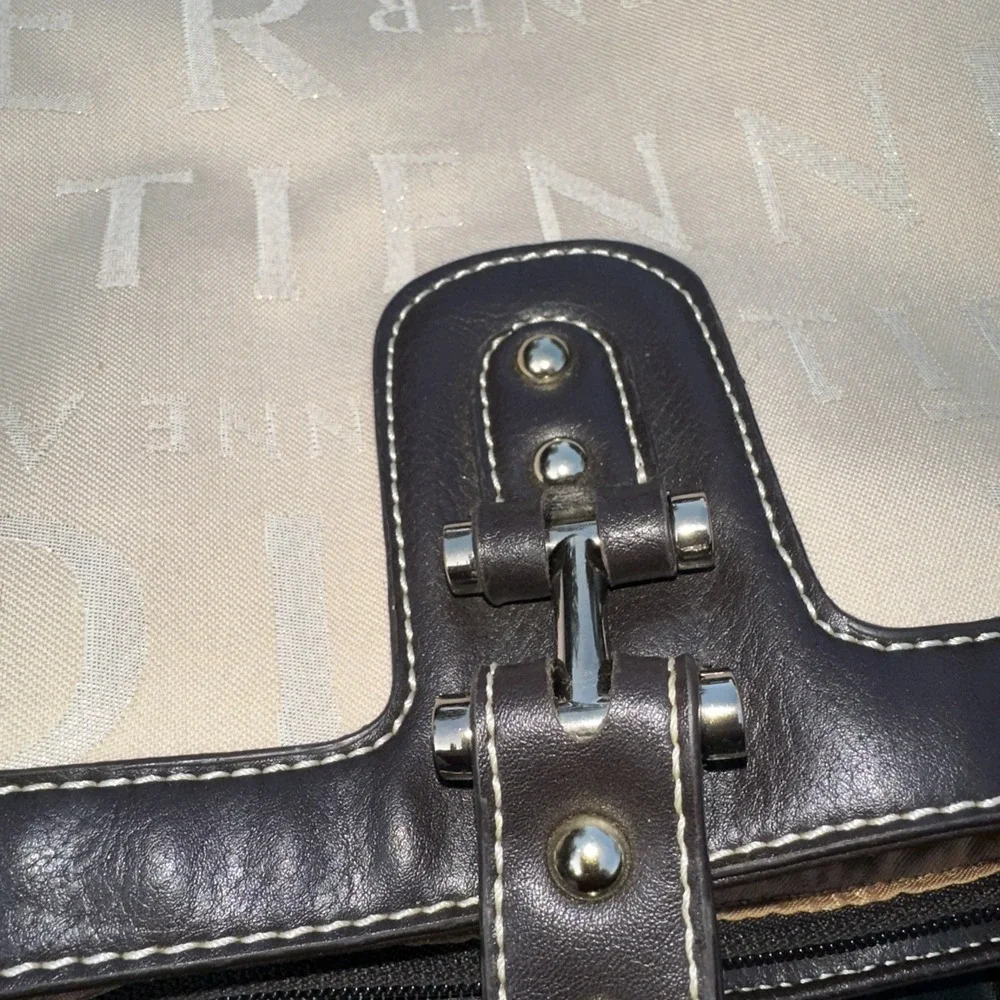 Etienne Aigner Large Satchel Handbag Beige Tote Shoulder Bag Leather Trim‎